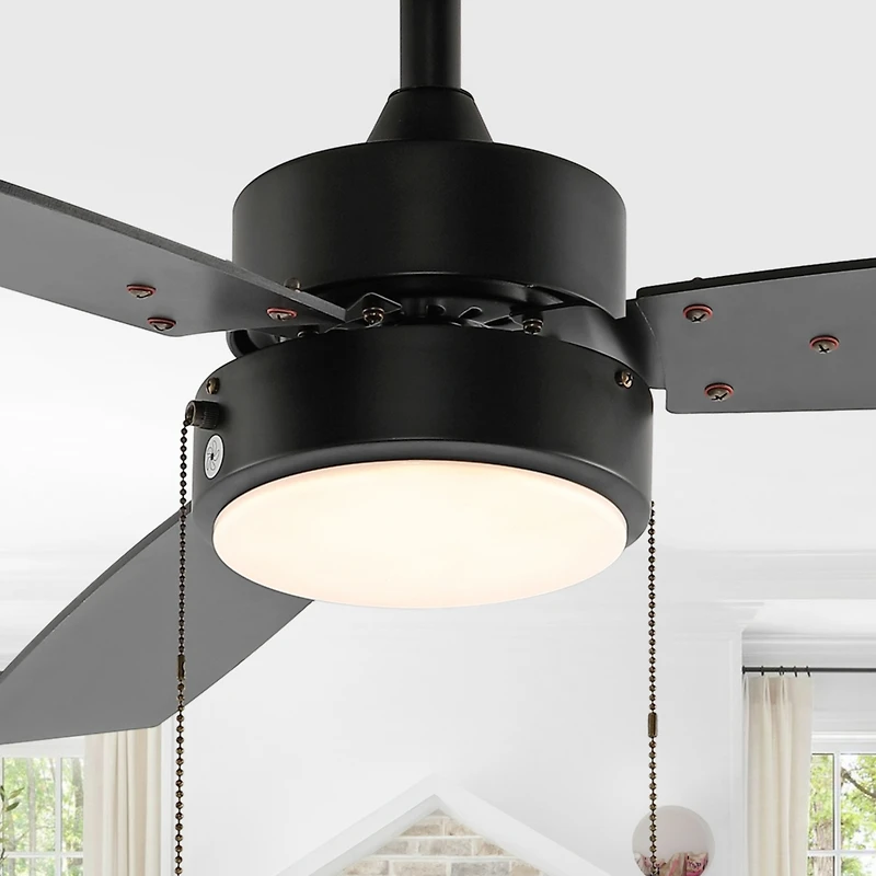 Jonathan Y Blair 42" 1-Light Modern Minimalist 3-Speed Iron Height Adjustable Integrated Led Ceiling Fan with Pull Chains, Black