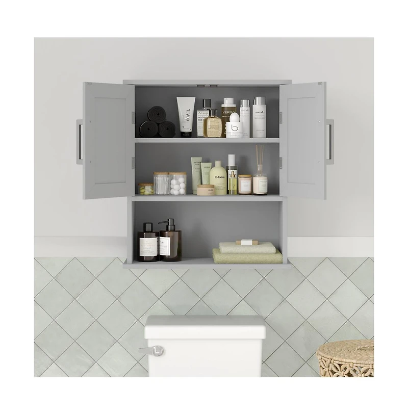 Merrick Lane Vigo Wall Mounted Bathroom Medicine Cabinet With Adjustable Cabinet Shelf, Lower Open Shelf, And Magnetic Closure Doors