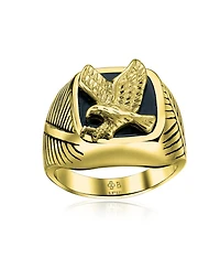 Bling Jewelry Large Statement Square Black Patriotic Usa American Bald Eagle Signet Ring Stainless Steel