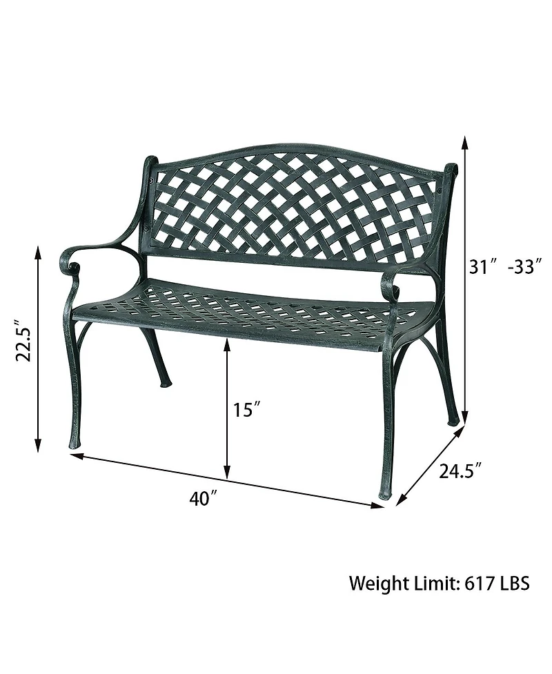 Sugift 40 Inch Outdoor Aluminum Antique Garden Patio Bench