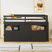 Simplie Fun Twin Loft Bed With 4 Drawers, Underneath Cabinet And Shelves, Espresso