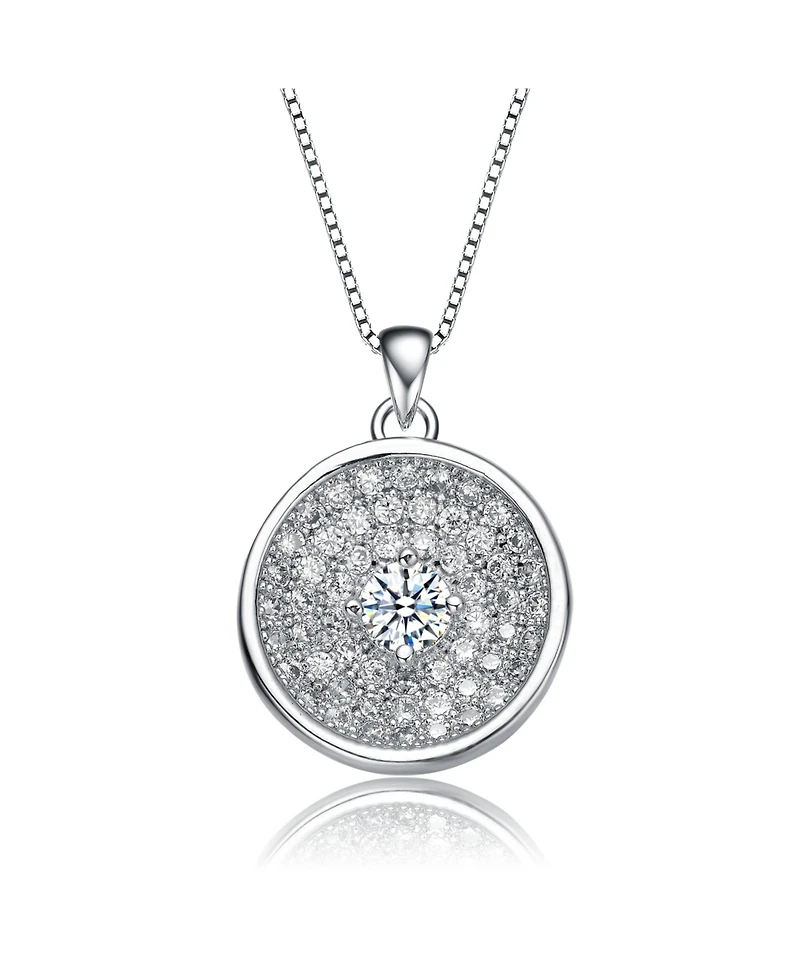 Classy Rhodium Plated Round Cz Pendant Necklace