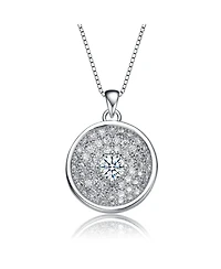 Classy Rhodium Plated Round Cz Pendant Necklace