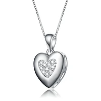 White Gold Plated with Cubic Zirconia French Pave Heart Pendant Necklace