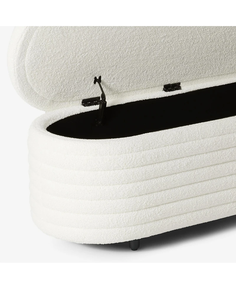 WestinTrends 54" Wide Mid-Century Modern Upholstered Teddy Sherpa Tufted Oval Storage Ottoman Bench
