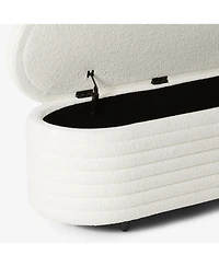 WestinTrends 54" Wide Mid-Century Modern Upholstered Teddy Sherpa Tufted Oval Storage Ottoman Bench