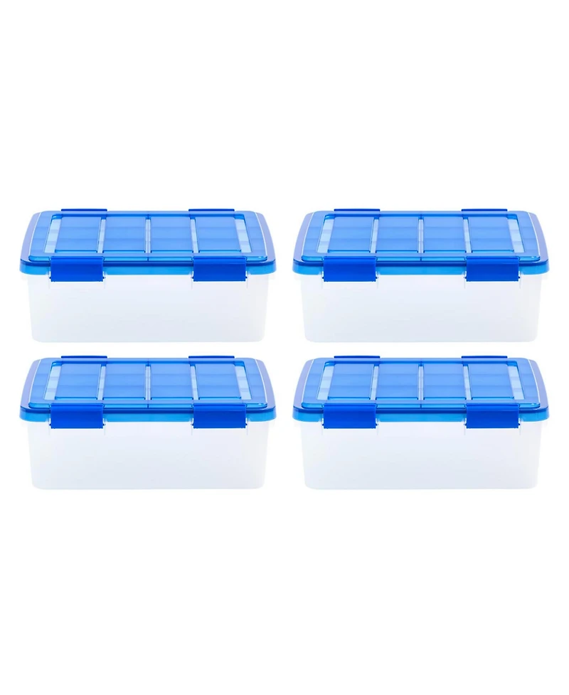 Iris Usa 4Pack 30qt Weatherpro Airtight Plastic Storage Bin with Lid and Seal and Secure Latching Buckles