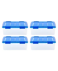 Iris Usa 4Pack 30qt Weatherpro Airtight Plastic Storage Bin with Lid and Seal and Secure Latching Buckles