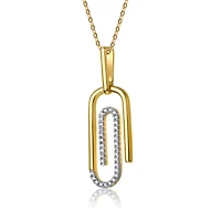 14k Yellow Gold Plated with Cubic Zirconia Paperclip Spiral Pendant Necklace