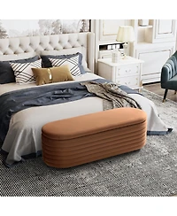 WestinTrends 54" Wide Mid-Century Modern Upholstered Velvet Tufted Oval Storage Ottoman Bench