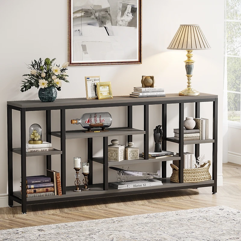 Tribesigns Console Sofa Table, 70.9 inch Extra Long Table Behind Couch with Storage Shelves, 3-Tier Industrial Narrow Entryway Hallway Accent Table fo