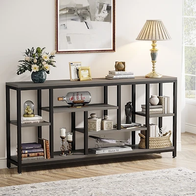 Tribesigns Console Sofa Table, 70.9 inch Extra Long Table Behind Couch with Storage Shelves, 3-Tier Industrial Narrow Entryway Hallway Accent Table fo