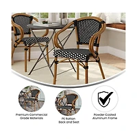 Merrick Lane Sacha Stacking Thonet Bistro Style Chair With Arms, Pe Rattan Seat, And Bamboo Finished Metal Frame For Indoor/Outdoor Use