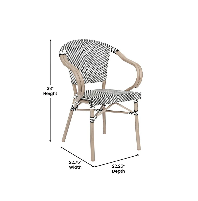 Merrick Lane Mael Stacking Thonet Bistro Style Chair With Arms, Textilene Seat, And Bamboo Finished Metal Frame For Indoor/Outdoor Use