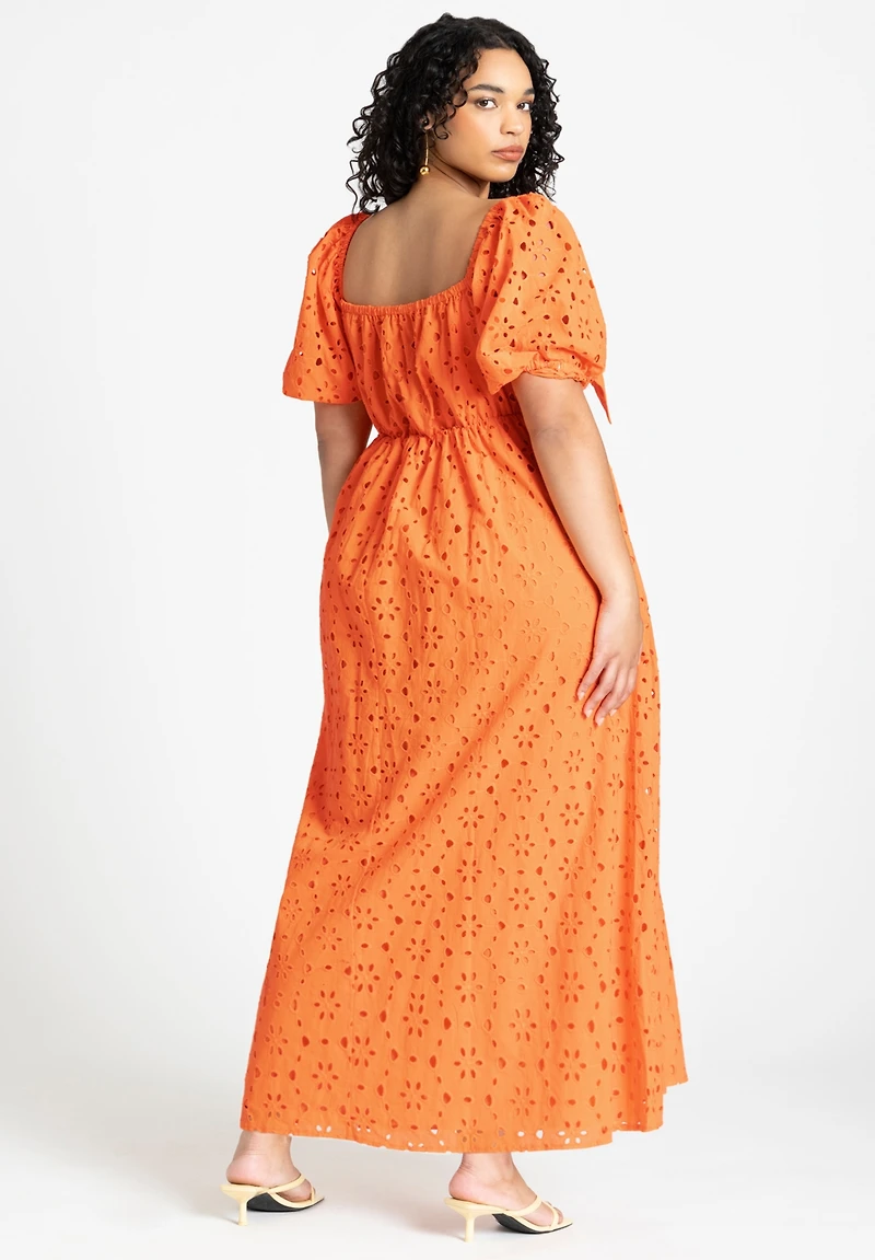 Eloquii Women's Plus Eyelet Tie Front Maxi Dress