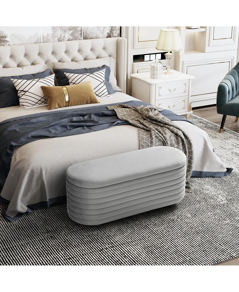 WestinTrends 42" Wide Mid-Century Modern Upholstered Velvet Tufted Oval Storage Ottoman Bench