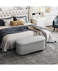 WestinTrends 42" Wide Mid-Century Modern Upholstered Velvet Tufted Oval Storage Ottoman Bench