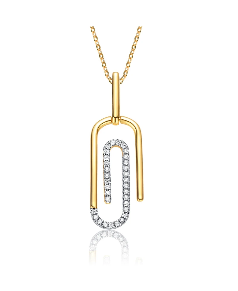 14k Yellow Gold Plated with Cubic Zirconia Paperclip Spiral Pendant Necklace