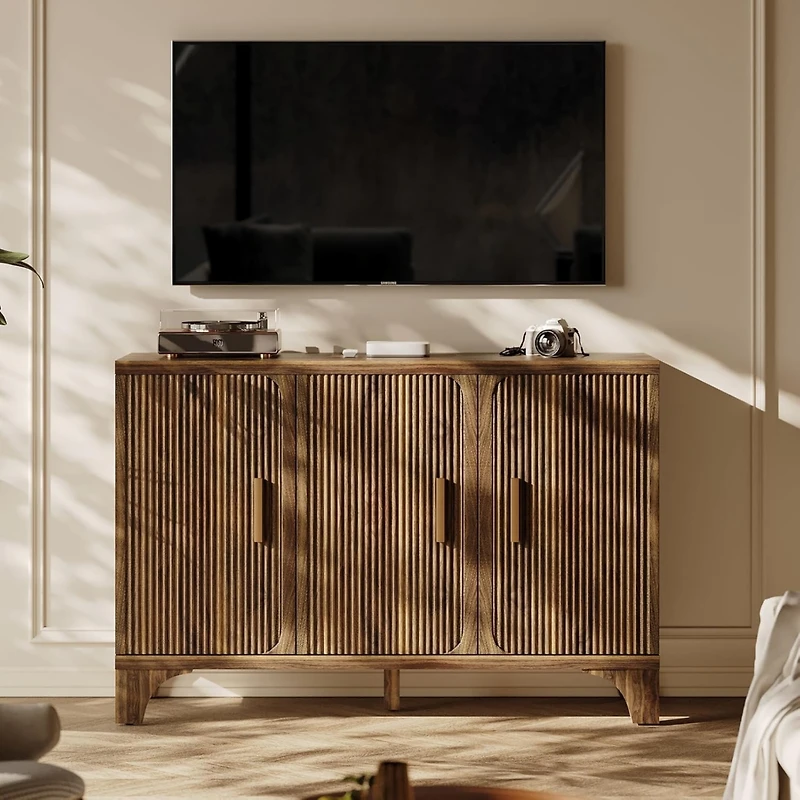 Sugift Modern Farmhouse Tv Stand, 2-Door Tv Cabinet for Tv up to 65"