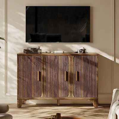 Sugift Modern Farmhouse Tv Stand, 2-Door Tv Cabinet for Tv up to 65"
