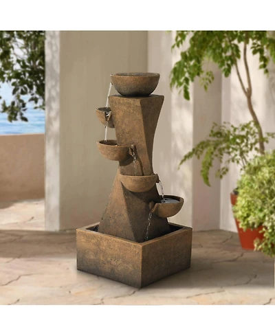 Cascading Bowls 27 1/2" High Large Modern Zen Indoor Outdoor Decor Faux Stone Floor Fountain with Light Led