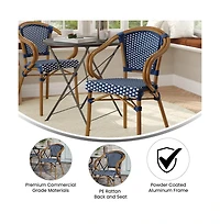 Merrick Lane Sacha Stacking Thonet Bistro Style Chair With Arms, Pe Rattan Seat, And Bamboo Finished Metal Frame For Indoor/Outdoor Use