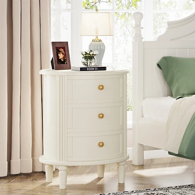 Tribesigns Nightstand with 3 Drawers, Oval Bed Side Table for Bedroom, Fully Assembled, Modern Night Stand with Storage, Wooden Side End Table with So