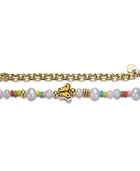 GiGiGirl 14k Yellow Gold Plated Multi Color Beads Necklace with Freshwater Pearls and a Butterfly Charm for Kids