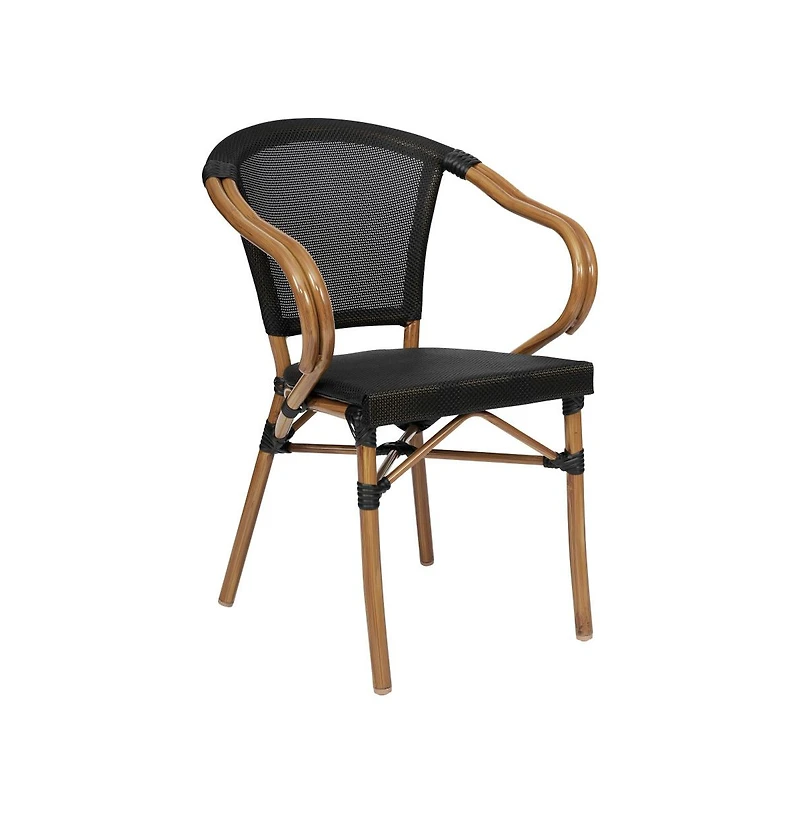 Merrick Lane Mael Stacking Thonet Bistro Style Chair With Arms, Textilene Seat, And Bamboo Finished Metal Frame For Indoor/Outdoor Use