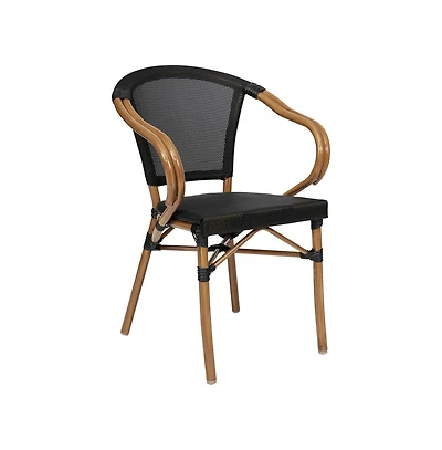 Merrick Lane Mael Stacking Thonet Bistro Style Chair With Arms, Textilene Seat, And Bamboo Finished Metal Frame For Indoor/Outdoor Use