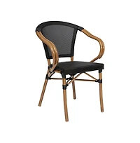 Merrick Lane Mael Stacking Thonet Bistro Style Chair With Arms, Textilene Seat, And Bamboo Finished Metal Frame For Indoor/Outdoor Use