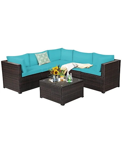 Sugift 6 Pieces Rattan Patio Sectional Sofa Set with Cushions for 4-5 Person