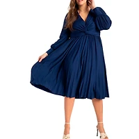 Eloquii Women's Plus Knot Front Pleated Skirt Dress