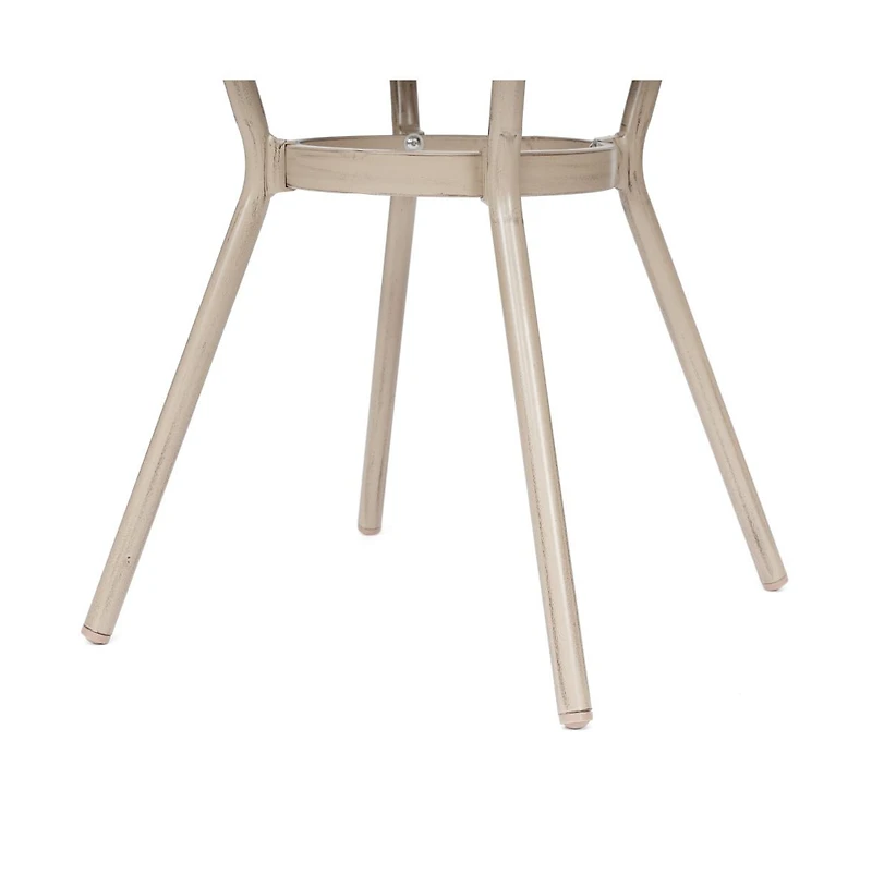 Merrick Lane Mael Bistro Style Table With Tempered Glass Top, Textilene, And Bamboo Finished Metal Frame For Indoor/Outdoor Use