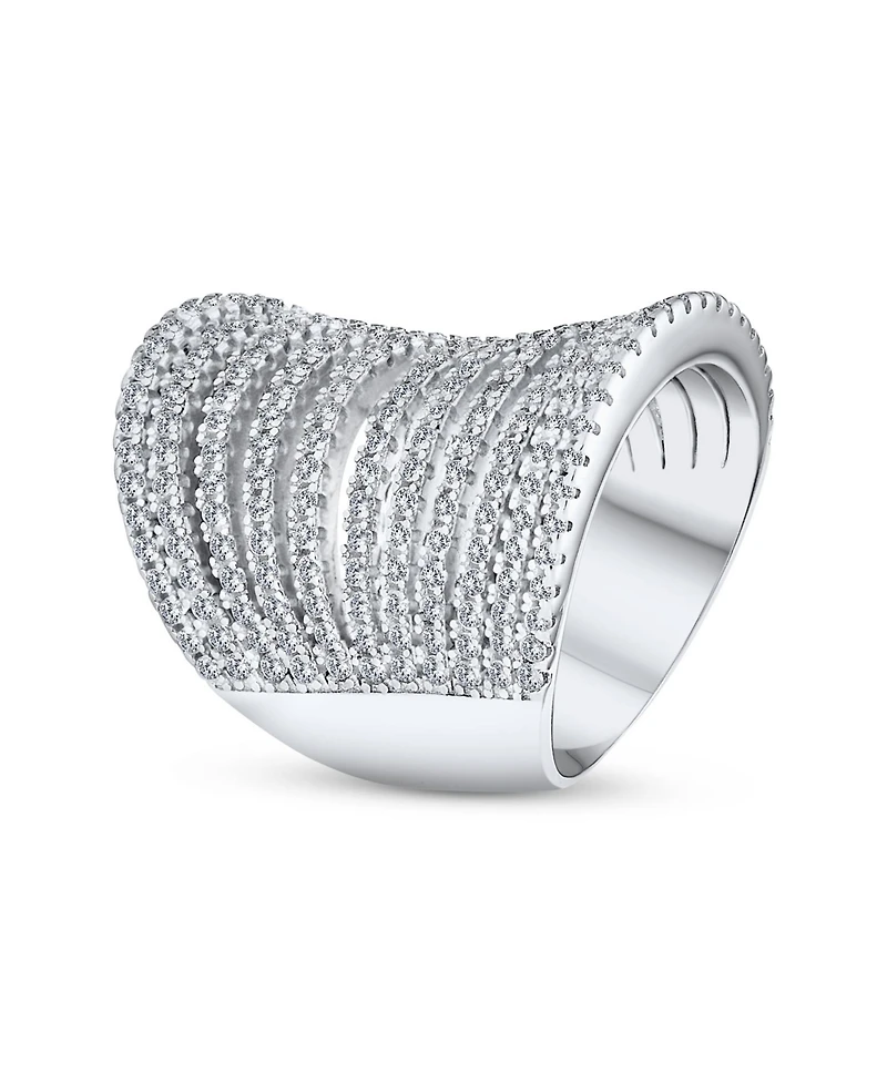 Bling Jewelry Geometric Fashion Cubic Zirconia Pave Cz Full Finger Armor Cocktail Statement Wide Multi Band Ring Sterling Silver
