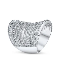 Bling Jewelry Geometric Fashion Cubic Zirconia Pave Cz Full Finger Armor Cocktail Statement Wide Multi Band Ring Sterling Silver