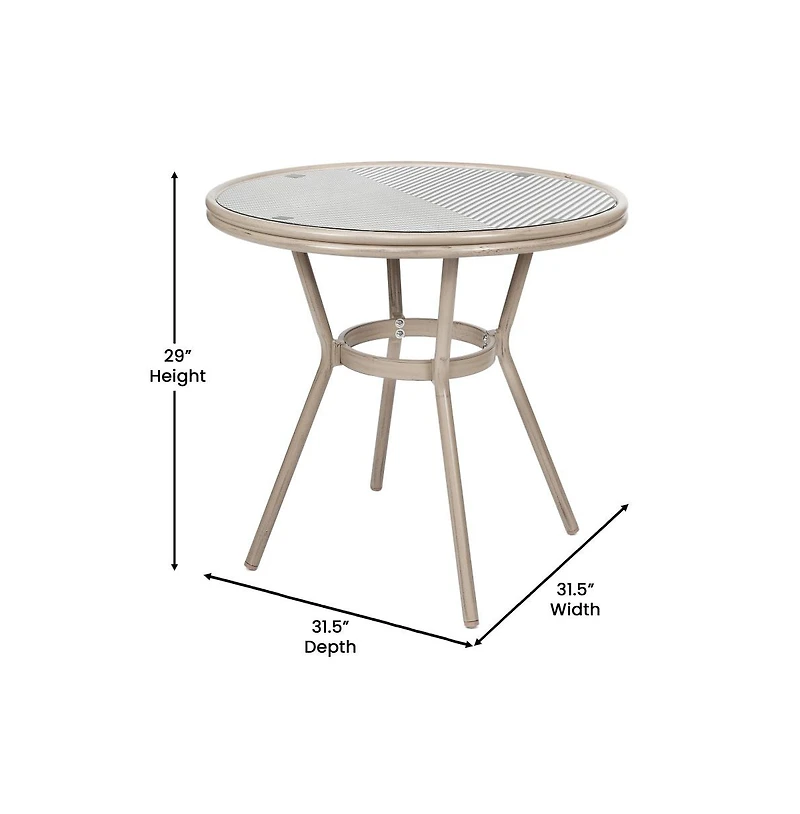 Merrick Lane Mael Bistro Style Table With Glass Top, Textilene, Stack Chairs