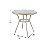Merrick Lane Mael Bistro Style Table With Glass Top, Textilene, Stack Chairs