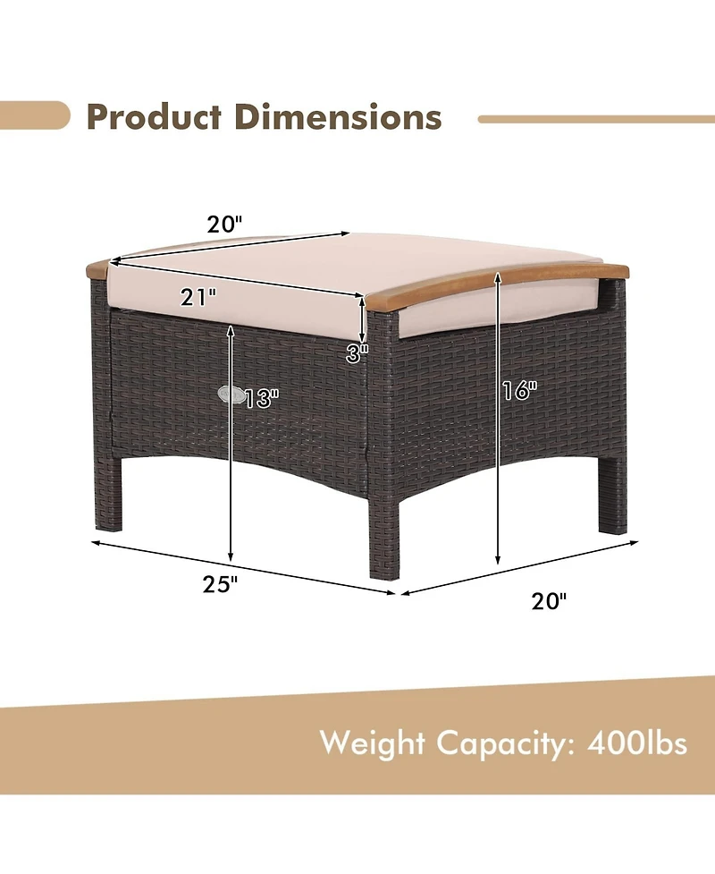 Set of 2 Fade-Resistant Wicker Patio Ottoman