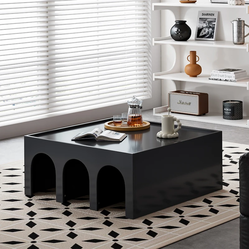 Streamdale Furniture 4-Tier Black Book Shelf & Coffee Table