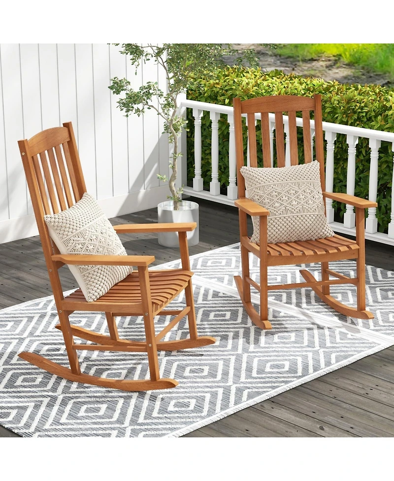 Sugift Eucalyptus Wood Rocker Chair with Stable and Safe Rocking Base for Garden
