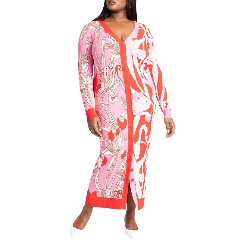 Eloquii Women's Intarsia Two Tone Cardigan Dress