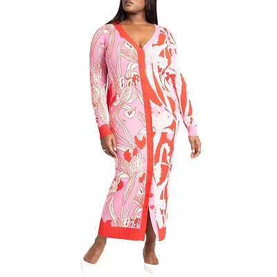 Eloquii Women's Intarsia Two Tone Cardigan Dress