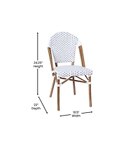 Merrick Lane Celia Bistro Style Table With Glass Top, Pe Rattan, Stack Chairs