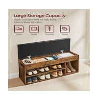 Storage Bench with Cushion Seat and 3 Open Compartments for Entryway or Bedroom