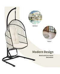 Sugift Hanging Wicker Egg Chair with Stand and Cushion