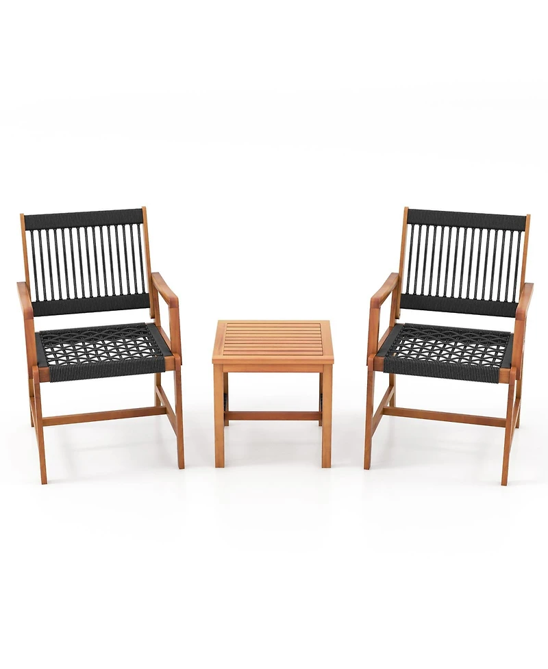 Sugift 3 Pieces Acacia Wood Patio Conversation Sets with Armchairs Coffee Table