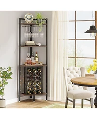 Tribesigns Corner Wine Rack with Glass Holder and Storage Shelves, 4 Tier Corner Bar Corner Wine Cabinet, Industrial Corner Wine Shelf for Living Room