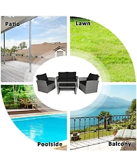 Sugift 4 Pieces Patio Rattan Furniture Set Sofa Table with Storage Shelf Cushion