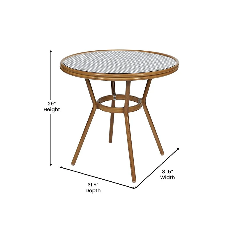 Merrick Lane Sacha Bistro Style Table With Glass Top, Pe Rattan, Stack Chairs
